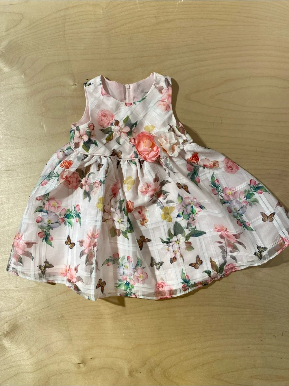 Rare Editions Pink Floral Organza Party Dress with Flower Accent 24 Months (RN)